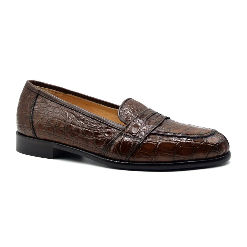 Men's loafers with a contrast stitching detail11-119-CGN TUSCANY Crocodile Penny Loafer, Cognac