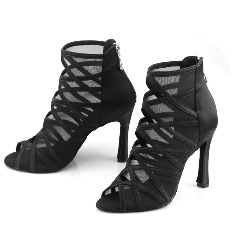 Adjustable Strap Ballroom Dance Shoes in Silver for a Secure FitAnkle Boots Sexy Dance Booties Black Dance High Heels