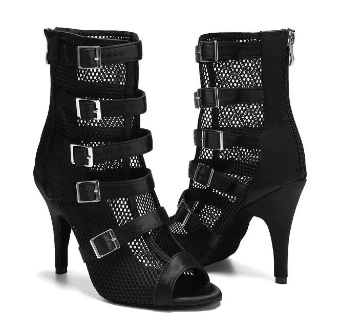 Stretchable Canvas Jazz Dance Shoes in Black for Comfortable MovementsBlack Dance Boots for Heels Dance Class Dance Booties Heels