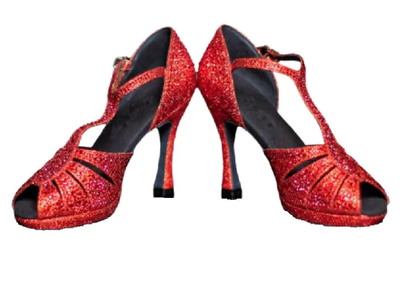 Wide - Toe Box Ballroom Dance Shoes in Orange for Comfortable ToesRed Glitter Rhinestones Samba Platform Dancing Shoes High Heels