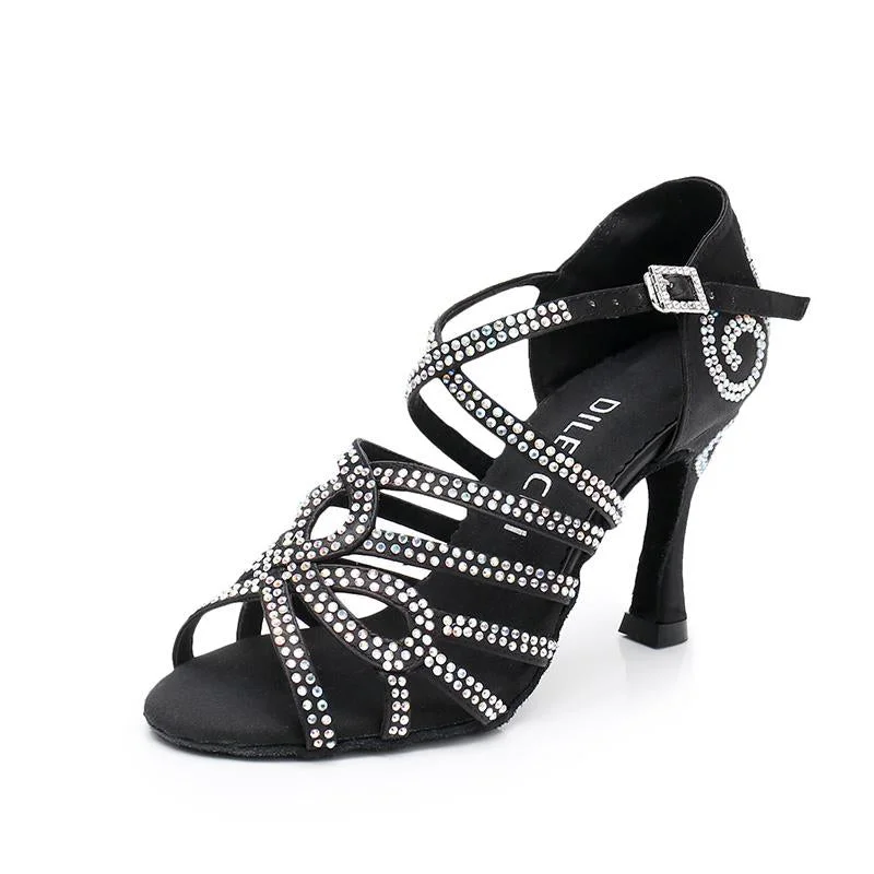 Adjustable Strap Ballroom Dance Shoes in Silver for a Secure FitDS Women's Satin Customized Heel Ballroom Dance Shoes Latin Dance Shoes