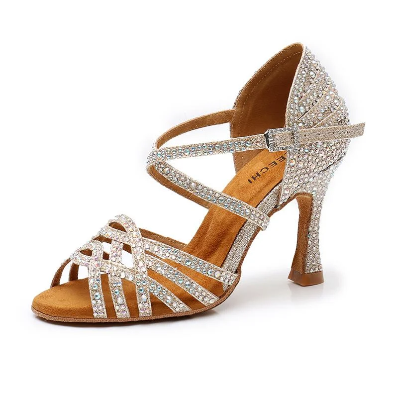 Sparkly Rhinestone - Embellished Hip - Hop Dance Shoes in Gold for a Glamorous LookWomen's Sparkling Glitter Customized Heel Ballroom Dance Shoes Latin Dance Shoes