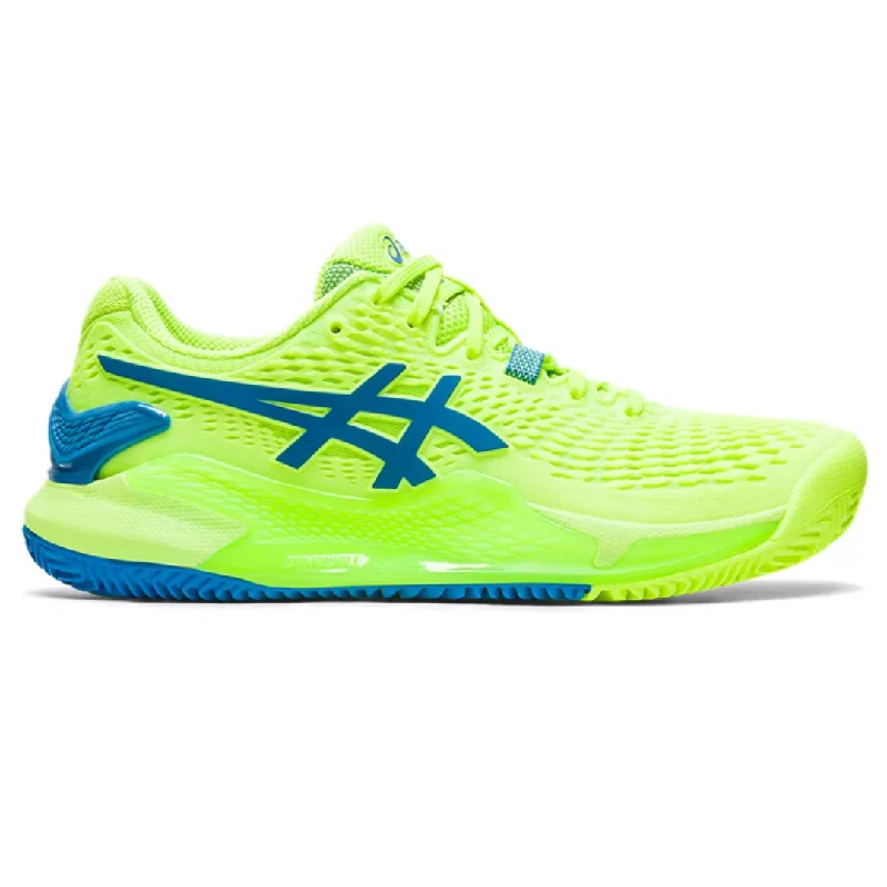 Women's tennis shoes with a wide base for better balanceAsics Gel Resolution 9 Clay Women Tennis Shoes - Hazard Green/Reborn Blue