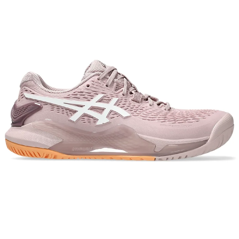 Women's tennis shoes with a brand - logo accent for brand loyaltyAsics Gel-Resolution 9 Wide Women Tennis Shoes - Watershed Rose/White