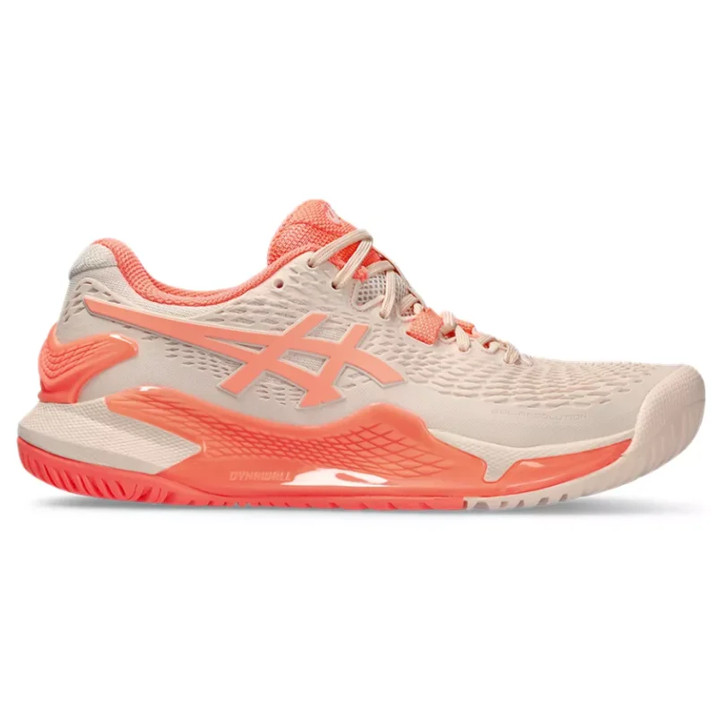 Women's lightweight tennis shoes for quick footworkAsics Resolution 9 Women Tennis Shoes - Pear Pink/Sun Coral