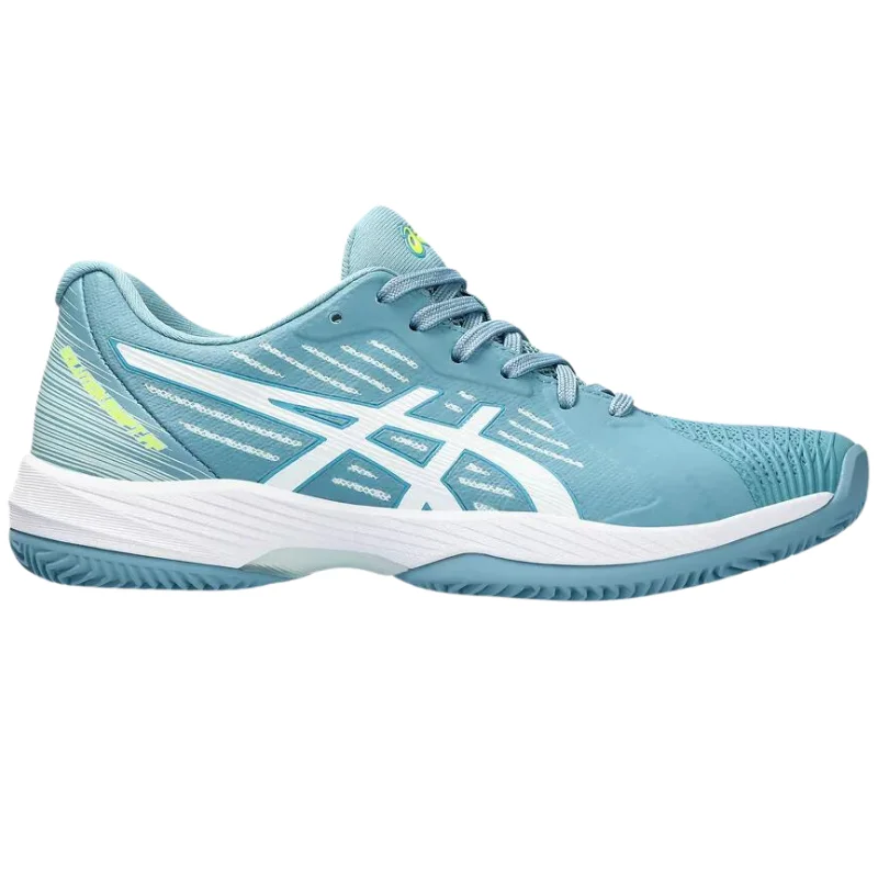 Women's non - slip sole tennis shoes for court stabilityAsics Solution Swift FF Clay Womens Tennis Shoes - Gris/Blue White