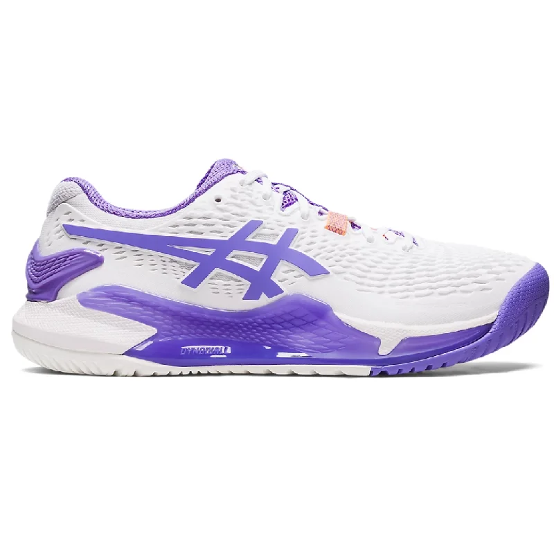 Women's tennis shoes with visible air cushioningAsics Women Gel Resolution 9 Tennis Shoes - White/Amethyst