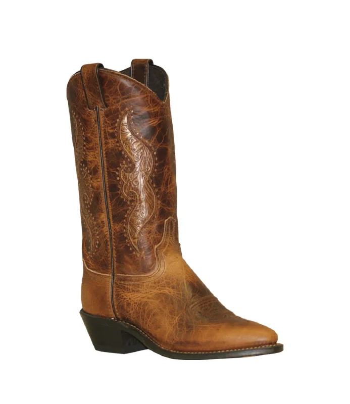 women's cowboy boots with pointed toeAbilene Boots Womens 11in Tooled Inserts Antiqued Brown Cowhide Cowboy Boots