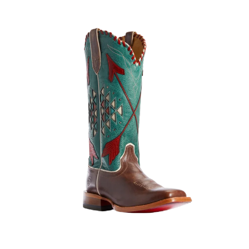 women's suede cowboy bootsAriat Women's Arroyo Rustic Brown Deep Teal Roper Boots