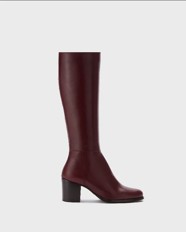 women's heeled boots for dancingDalia Tall Knee High Boots in Burgundy Leather