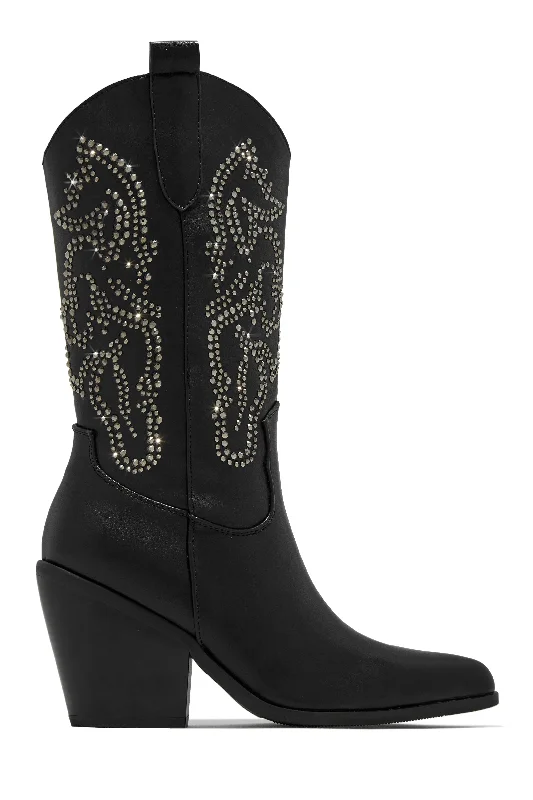 women's booties with velvetBest In The West Embellished Cowgirl Boots - Black