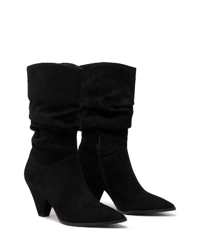 women's ankle boots with chunky heelsBlondie Boot Black Faux Suede