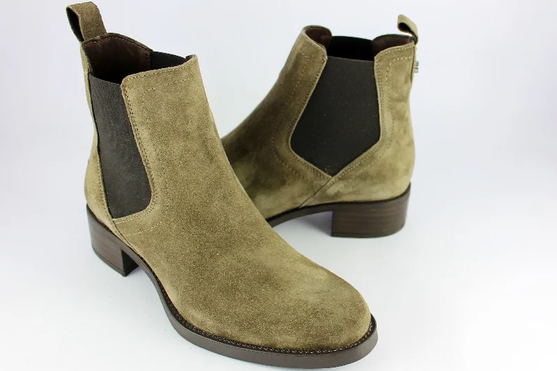 women's ankle boots with embroideryGrey-Green Suede Small Heeled Boot