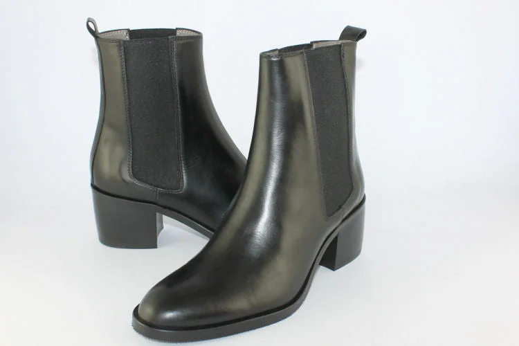 women's ankle boots with sock designBlack Leather Ankle Boot with a Block Heel