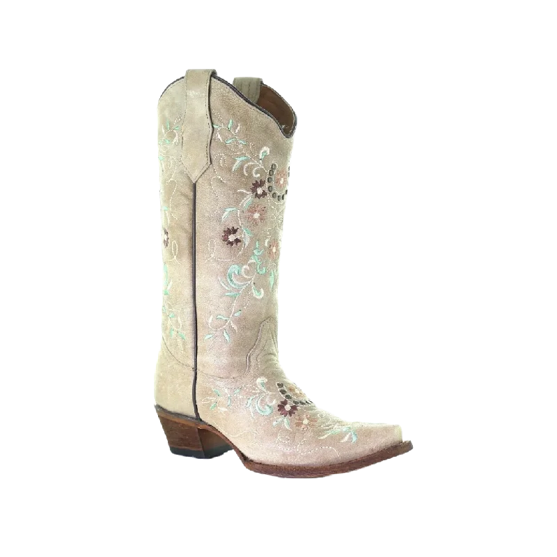 women's cowboy boots with fringeCorral Women's Sand & Flower Embroidery Beige Boots