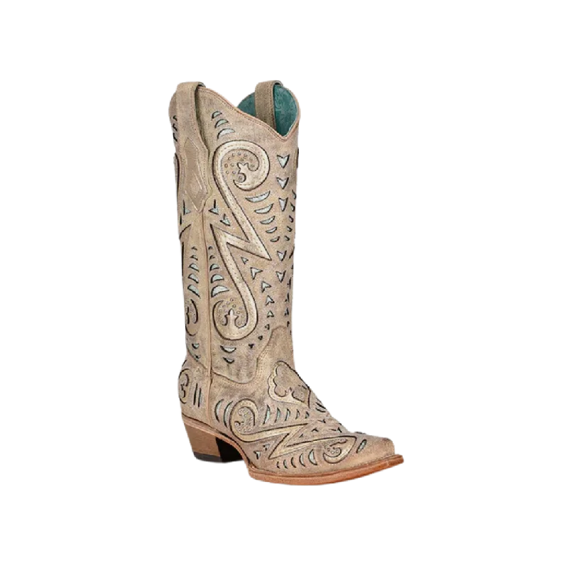 women's cowboy boots with lace-up detailCorral Boots Women's Bone Inlay Cowgirl Boots