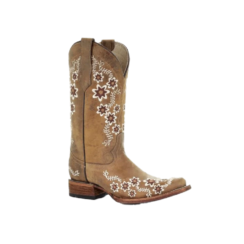 women's leather cowboy bootsCorral Boots Women's Circle G Tan Floral Embroidery Square Toe Boots