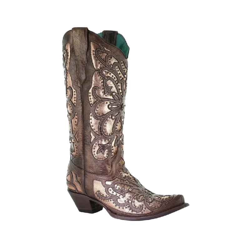 women's cowboy boots for plus sizeCorral Boots Women's Metallic Inlay Brown Boots