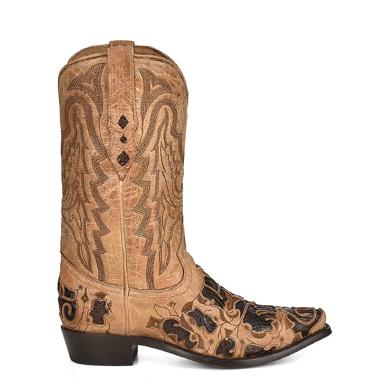 women's cowboy boots for workCorral Womens Inlay Snip Toe Chocolate Alligator Leather 12.5in Cowboy Boots