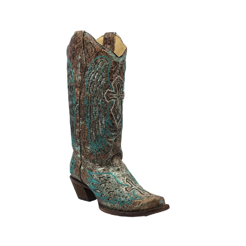 women's cowboy boots with floral designsCorral Boots Women's Cross Metallic Leather Snip Toe Boot