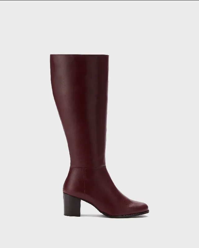 women's heeled Chelsea bootsDalia Petite Knee High Boots in Burgundy Leather