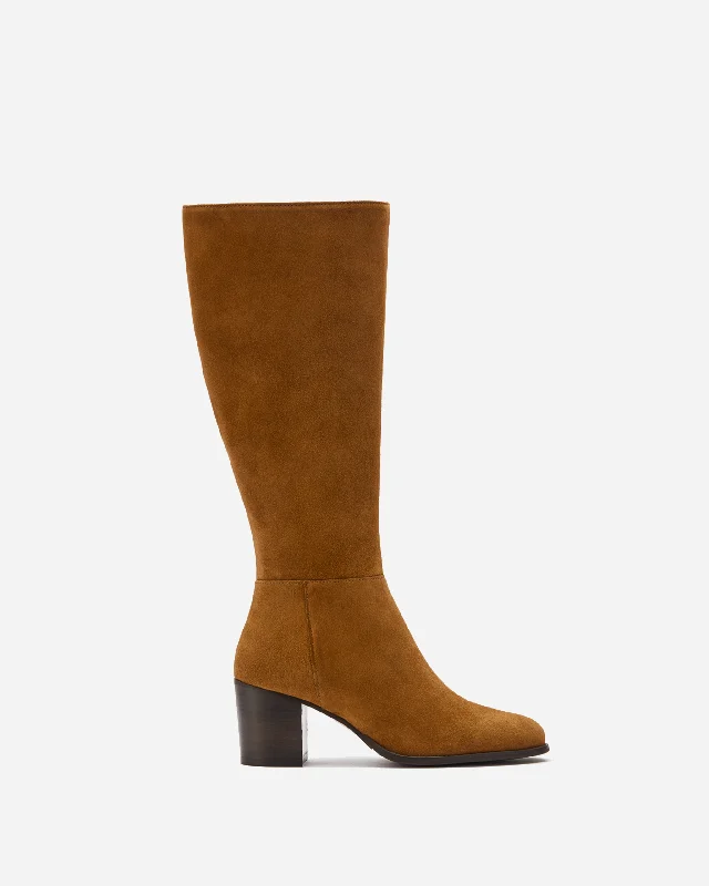 suede heeled boots for womenDalia Standard Knee High Boots in Tan Suede