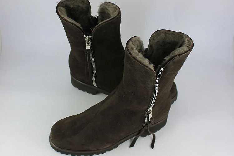 women's waterproof ankle bootsDark Brown Suede Sheepskin Ankle Boots