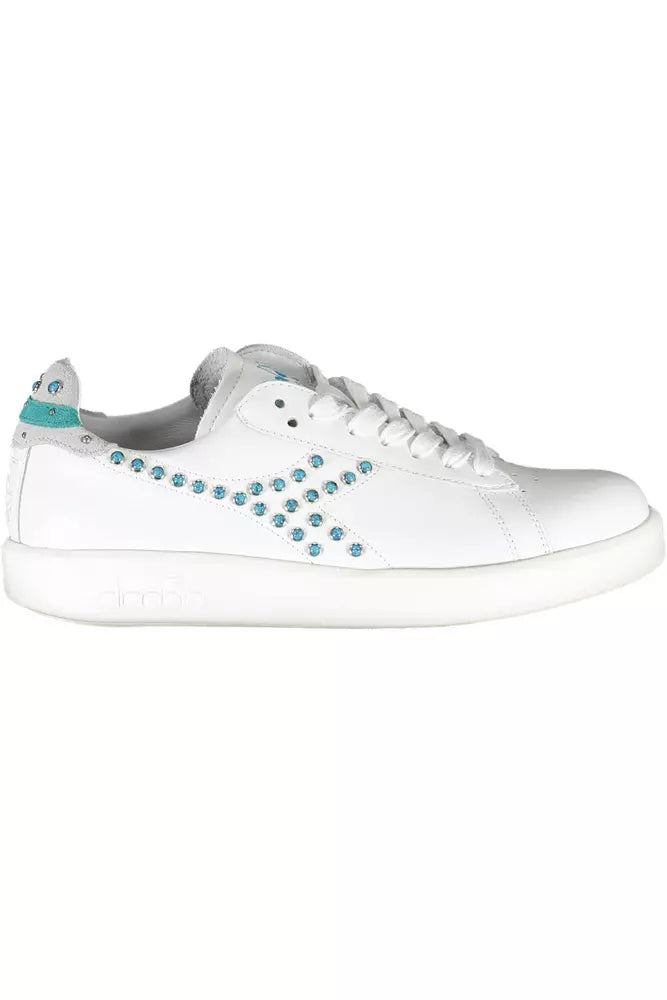 women's heeled bootiesDiadora Chic White Lace-up Sneakers with Contrasting Accents