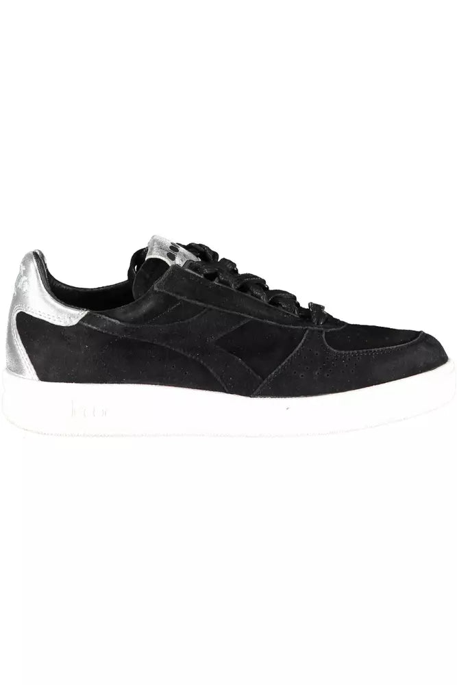 women's booties for travelDiadora Elegant Black Leather Sneakers with Lace Details