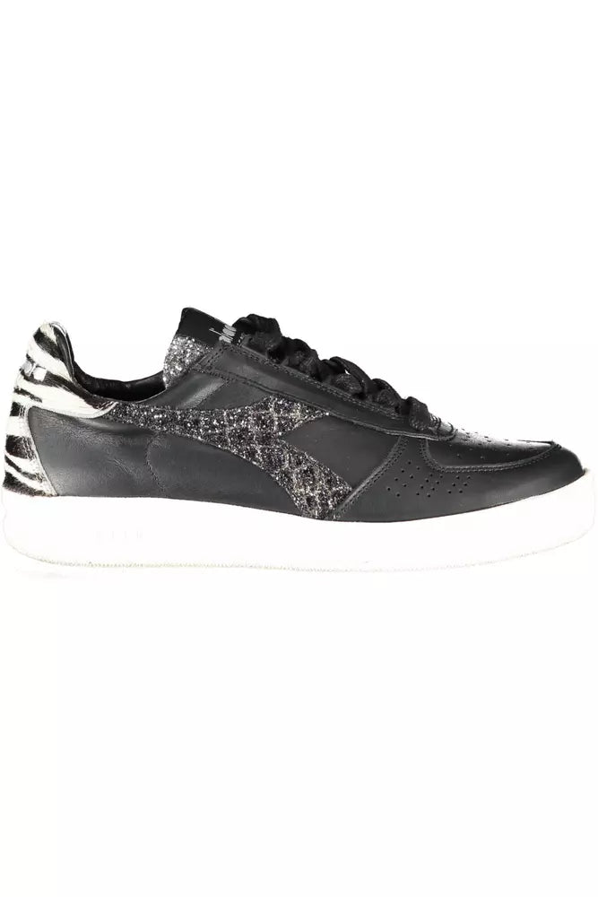 women's booties with tassel detailDiadora Sleek Black Leather Sneakers with Contrast Accents