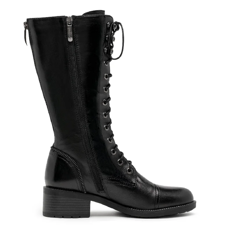 Women's knee - high biker boots with a flared topEMILY-29 Black