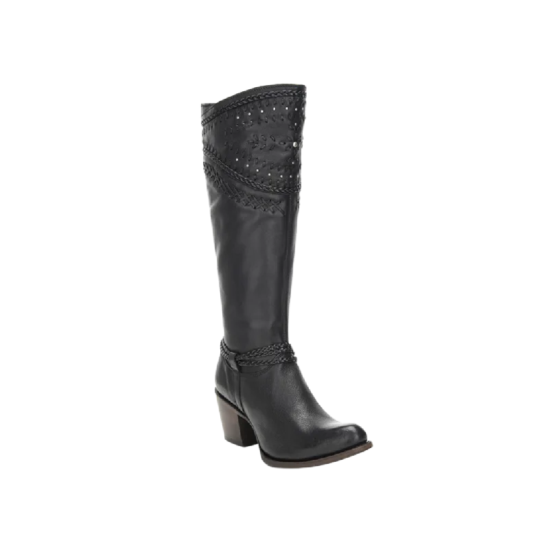 women's cowboy boots with bucklesCuadra Res Volturno Black Fashion Tall Full Leather Boots