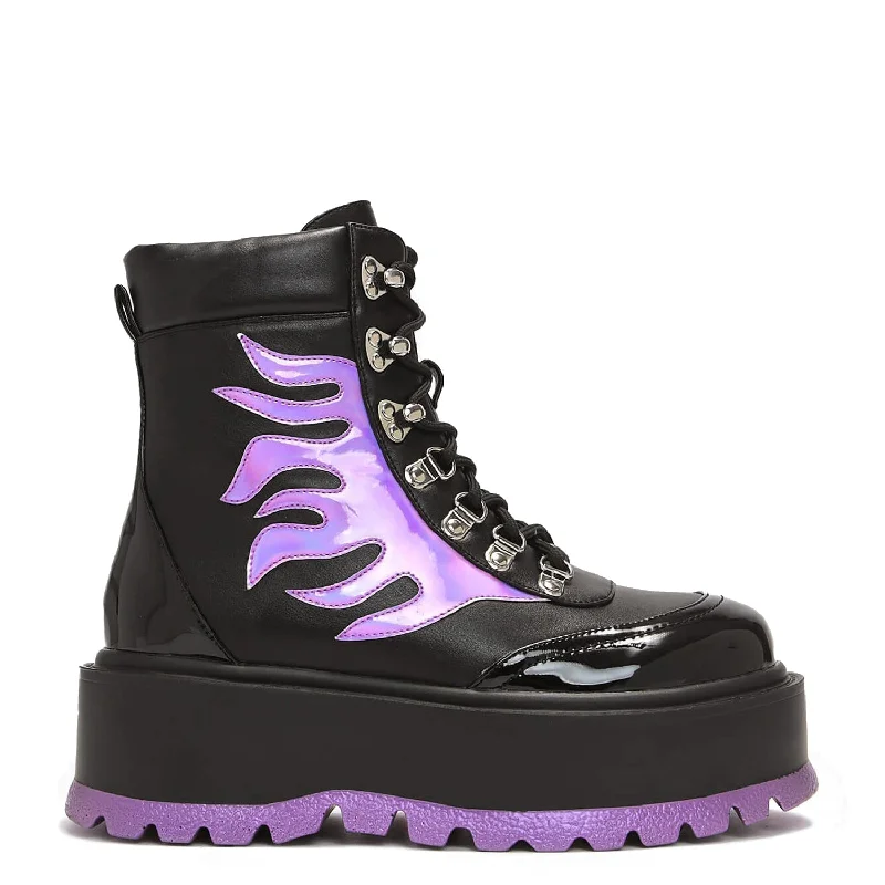 women's ankle boots with square toeHelios Purple Hologram Flame Boots