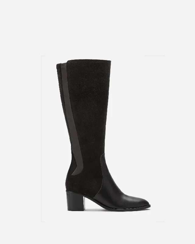 women's winter heeled bootsHestia Knee High Boots in Black Suede