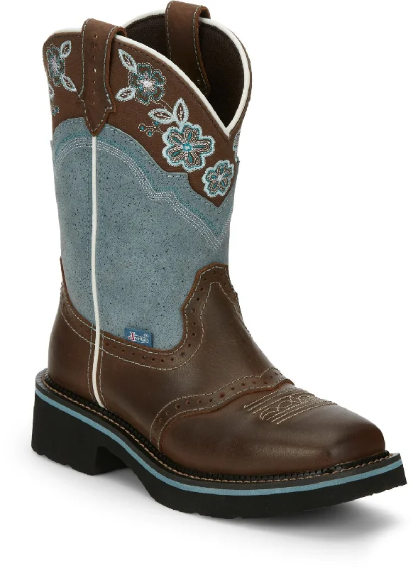 women's cowboy boots with lace-up detailJustin 11in Gypsy Floral Womens Blue Starlina Leather Cowboy Boots 6B