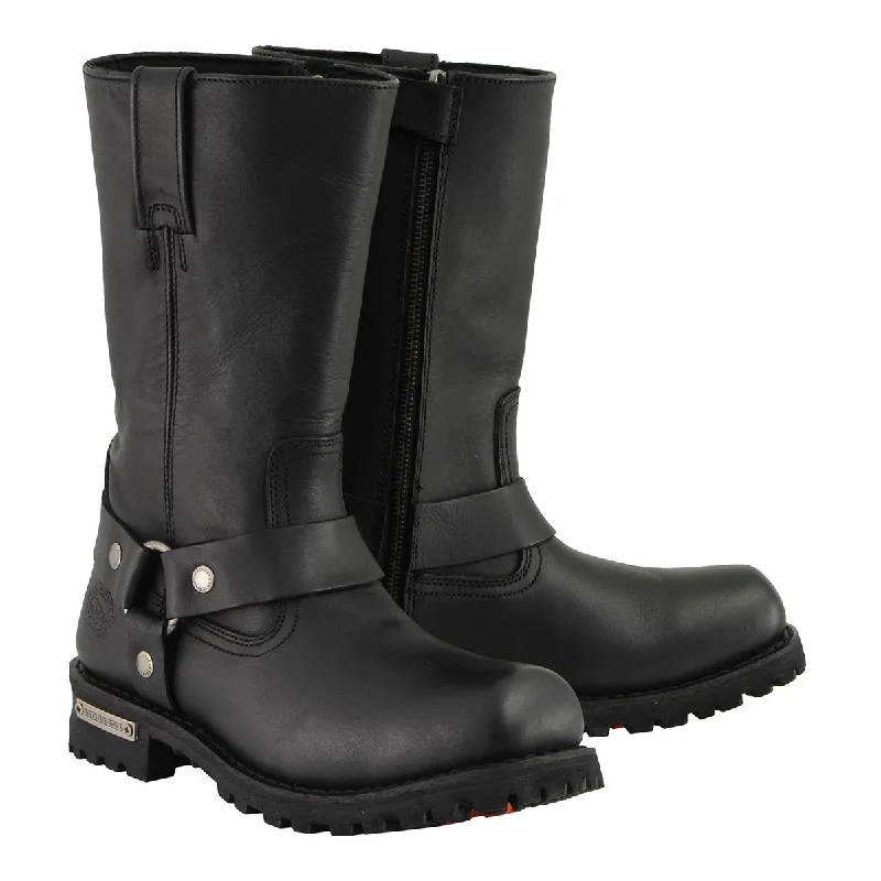 Women's waterproof biker boots for wet weatherMen's 11 Inch Square Toe Black Motorcycle Harness Boots