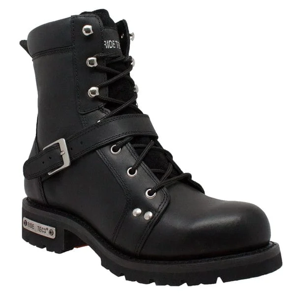 Women's knee - high biker boots with a flared topMen's 6" YKK Zipper Black Motorcycle Riding Boots