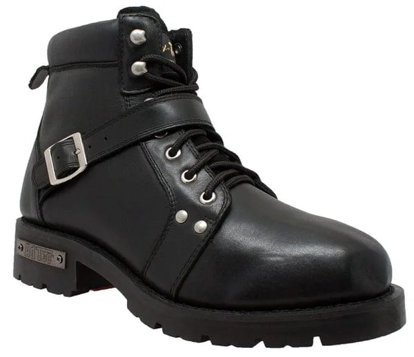 Women's studded biker boots in a distressed finishMen's YKK Zipper Biker Boots-BLACK