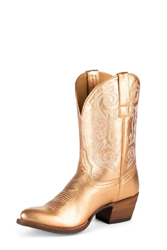 women's cowboy boots with exotic skinsMiss Macie Bean Womens Rose Gold Leather Buckle Dreams Fashion Boots 8.5 M