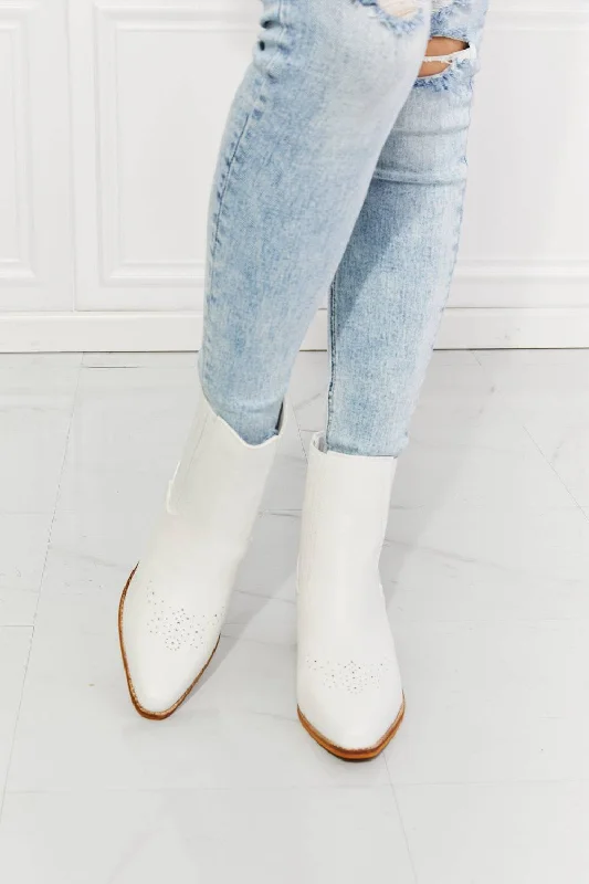 women's booties with snake printLove the Journey  - Stacked Heel Chelsea Boot in White For women