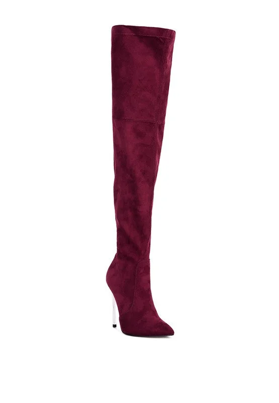 women's booties with Chelsea stylenetts - Red Stretch Suede Micro High Knee Boots for women