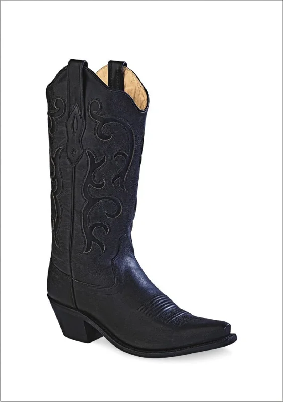 women's cowboy boots for dancingOld West Black Womens All Over Leather 12in Snip Toe Stitch Cowboy Boots 10 B