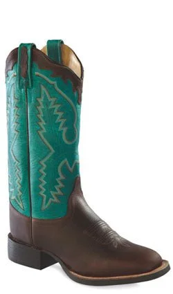 women's cowboy boots for summerOld West Turquoise Womens Vintage Leather Broad Square Toe Cowboy Boots 5 M