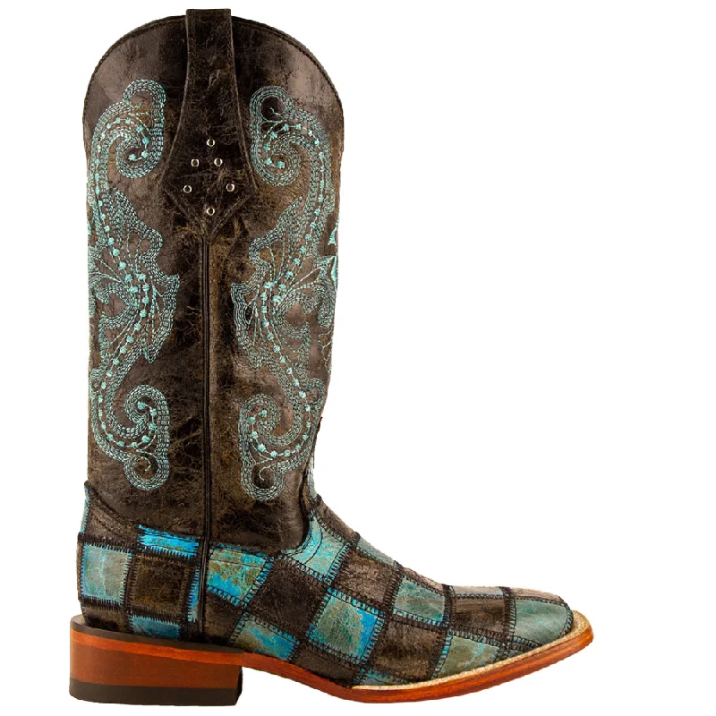 women's cowboy boots for winterPatchwork Embroidered Square Toe Cowboy Boots