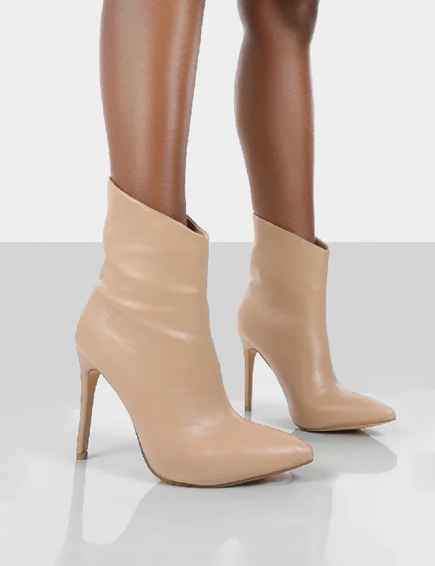 women's heeled boots with hidden wedgesQuinn Nude Patent Heeled Stiletto Ankle Boots