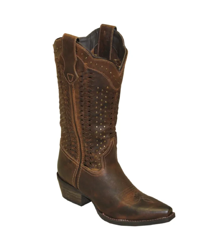 women's cowboy boots with fringeRawhide Womens 12in Scalloped Top Brown Leather Cowboy Boots