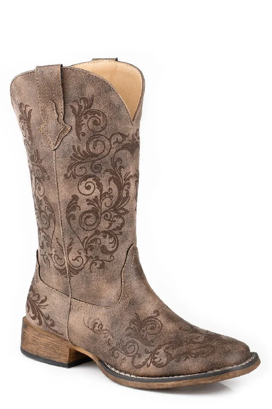 women's vintage cowboy bootsRoper Womens Bailey Laser Vintage Brown Faux Leather Cowboy Boots