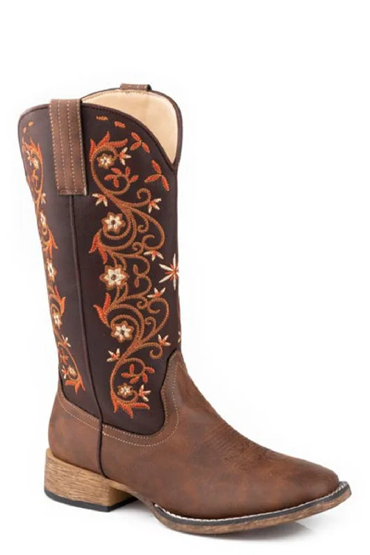 women's cowboy boots with pointed toeRoper Womens Bailey Vines Vintage Brown Faux Leather Cowboy Boots