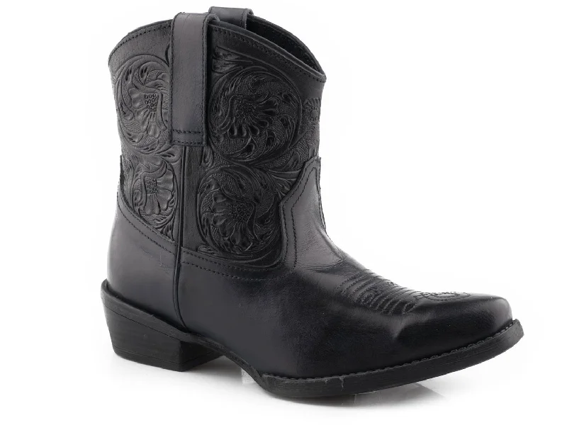 women's cowboy boots in brownRoper Womens Black Leather Dusty Tooled Snip Cowboy Boots 9