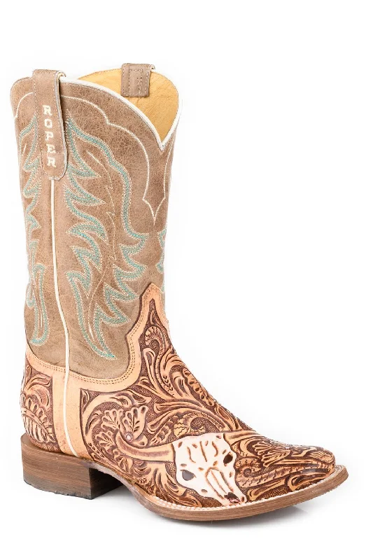 women's cowboy boots with bucklesRoper Womens Cattle Cate Burnish Tan Leather Cowboy Boots